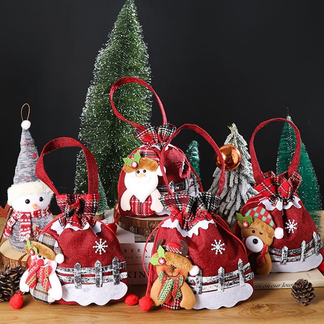 YAOMOBB Deer Gift Bag Cute Christmas Gift Packaging with Handle Reusable and Portable Present Packaging featuring Santa Claus Bear Snowman Elk Patterns