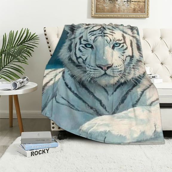BCIIG Ultra-Soft Micro Blanket White Tiger Blue Throw Blanket Soft Plush Throw for Living Room Warm Lightweight Blankets Cozy Decorative Throws for Sofa Couch 40x50in