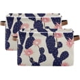 thumbnail image 2 of Coolnut 1 Pack Fabric Storage Basket Cactus Floral Navy Beige Closet Storage Bins with Handles Foldable Baskets for Shelves Toy Organizer Home Office Decor Gifts, 2 of 7