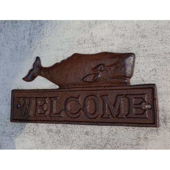 Cast Iron Nautical Ocean Sperm Whale Welcome Sign Decorative Wall Door Plaque