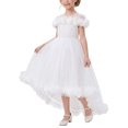 thumbnail image 4 of IBTOM CASTLE Kids Girls Princess Dress Mesh 3D Flower Ruffle Tulle Dress Flower Girl Dress Birthday Party Dress Bowknot High-low Hemline Decor 7-8 Years White, 4 of 7