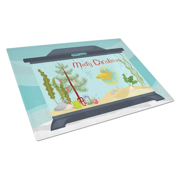 Carolines Treasures CK4523LCB CrownTail Betta Merry Christmas Glass Cutting Board Large, 12H x 16W, multicolor