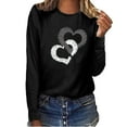 thumbnail image 2 of IROINID Liquidation Hauts à Manches Longues pour Femmes T-shirt Imprimé Col Rond Ample Blouse, Noir, 2 of 5