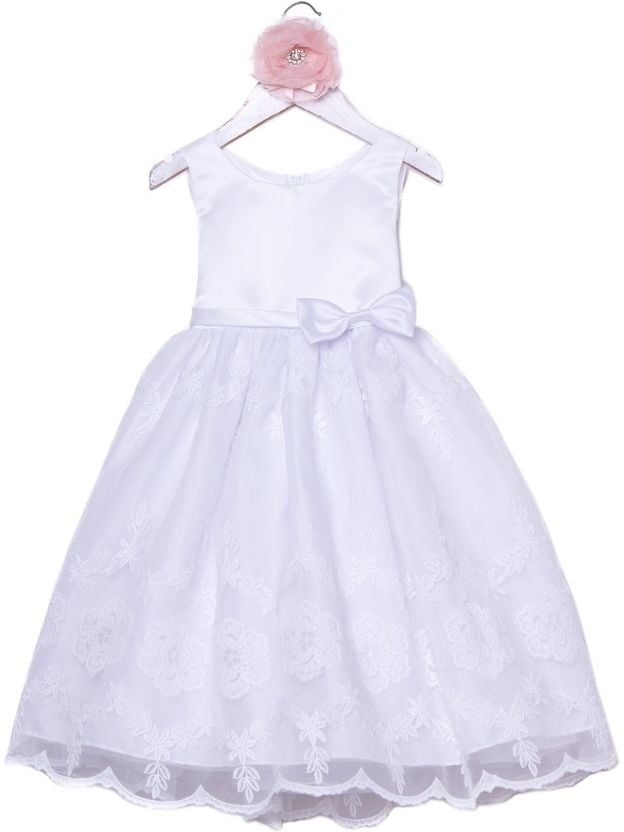 Girls White Embroidered Organza Junior Bridesmaid  Dress  