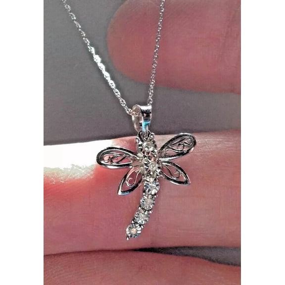 Lab-Created Diamond Dragonfly Pendant Womens 14K White Gold Plated 2Ct Round Cut