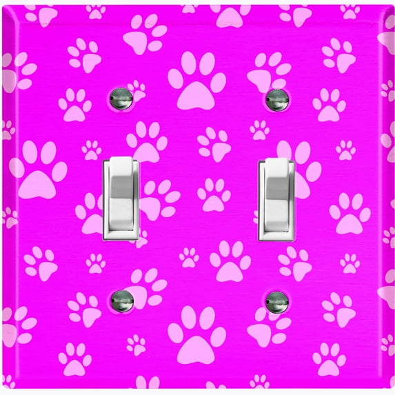Metal Light Switch Plate Cover Puppy Dog Paw Prints Neon Pink DOG030