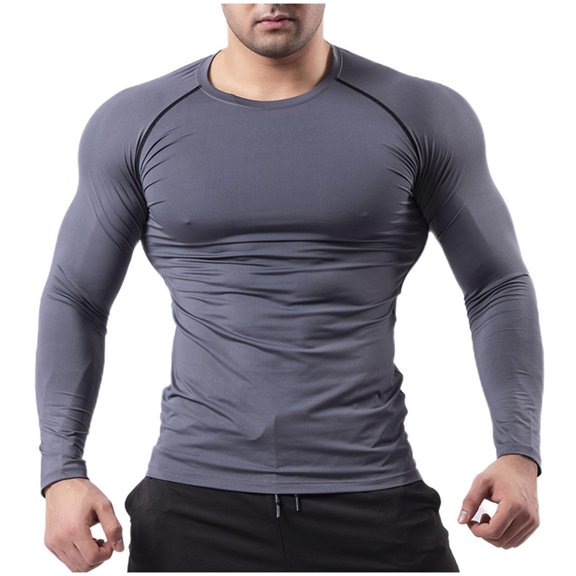 Fashionable Long Sleeve Shirts for Men Crewneck Casual Solid Color Running Fitness Blazer Basic Pullover Shirt S-3XL