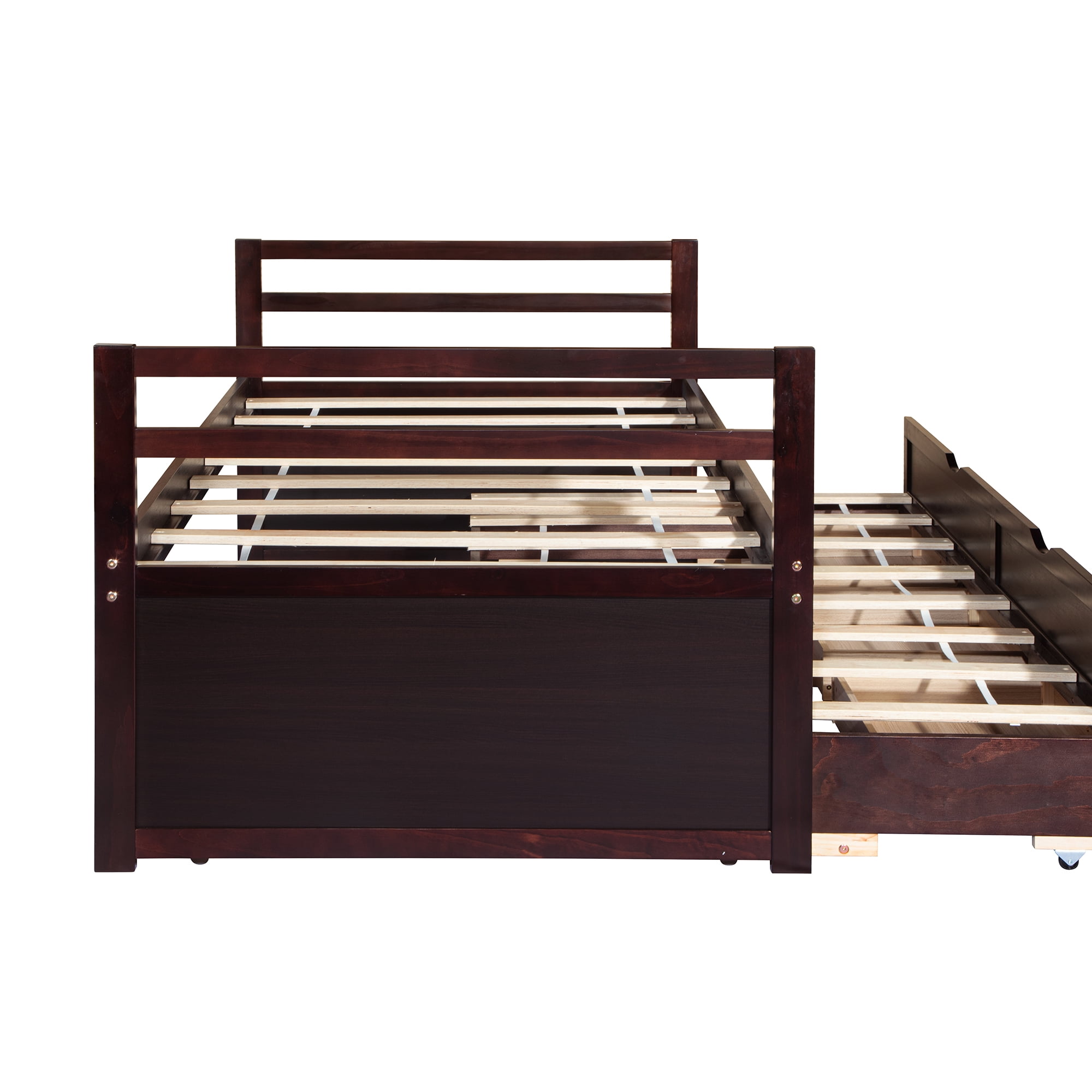 Miniyam Wood Twin Size Bed with Trundle, Storage Drawers for Kids, Espresso