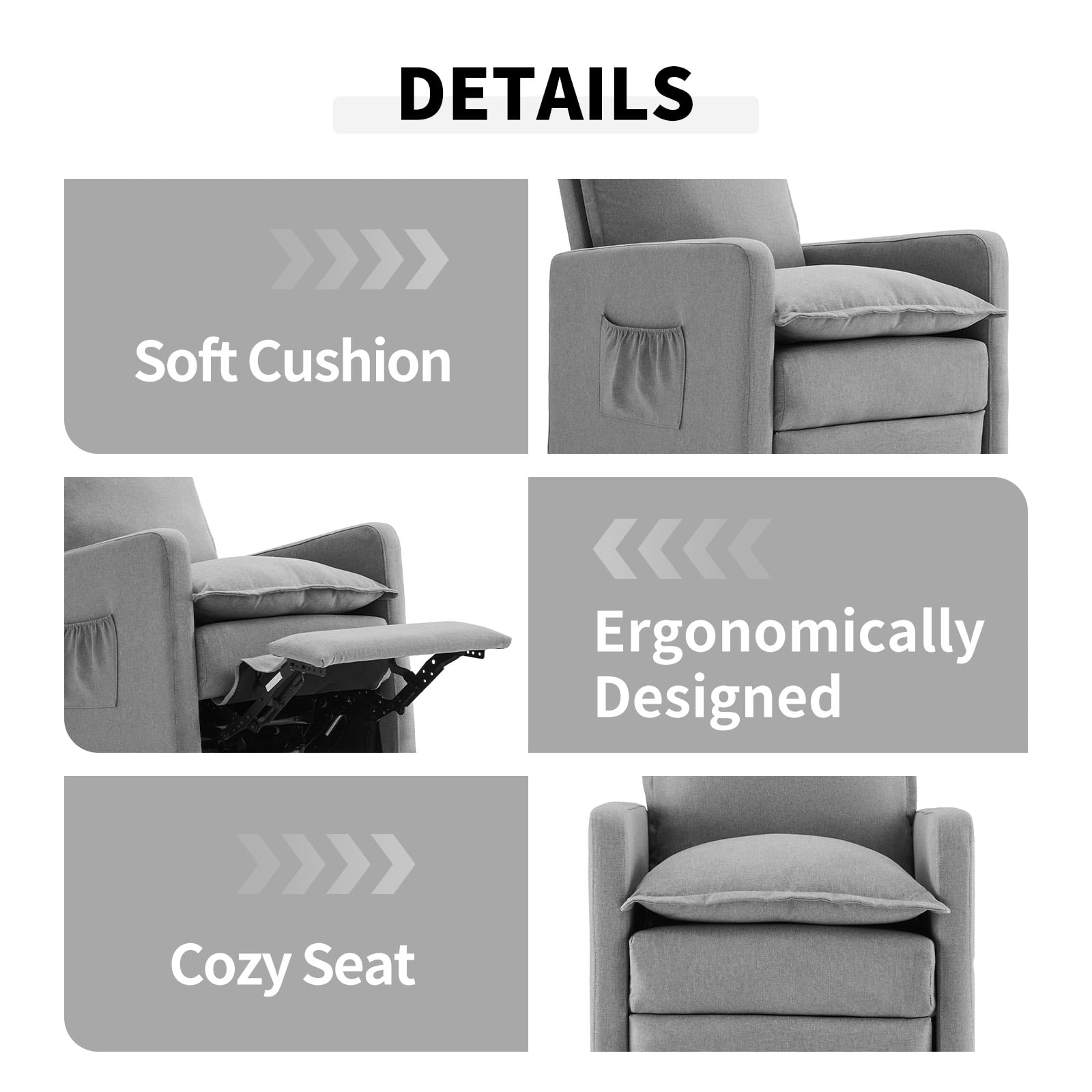 Techmilly Upholstered Glider Recliner Rocking Chair and Nursery Recliner for Nursery and Living Room, Bedroom,Linen Light Gray
