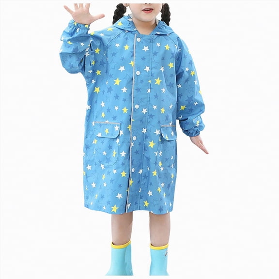 Kids Toddler Rain Suit For Toddler Boys And Girls One Piece Hoodie Zipper Waterproof Rain Jacket Sky Blue L