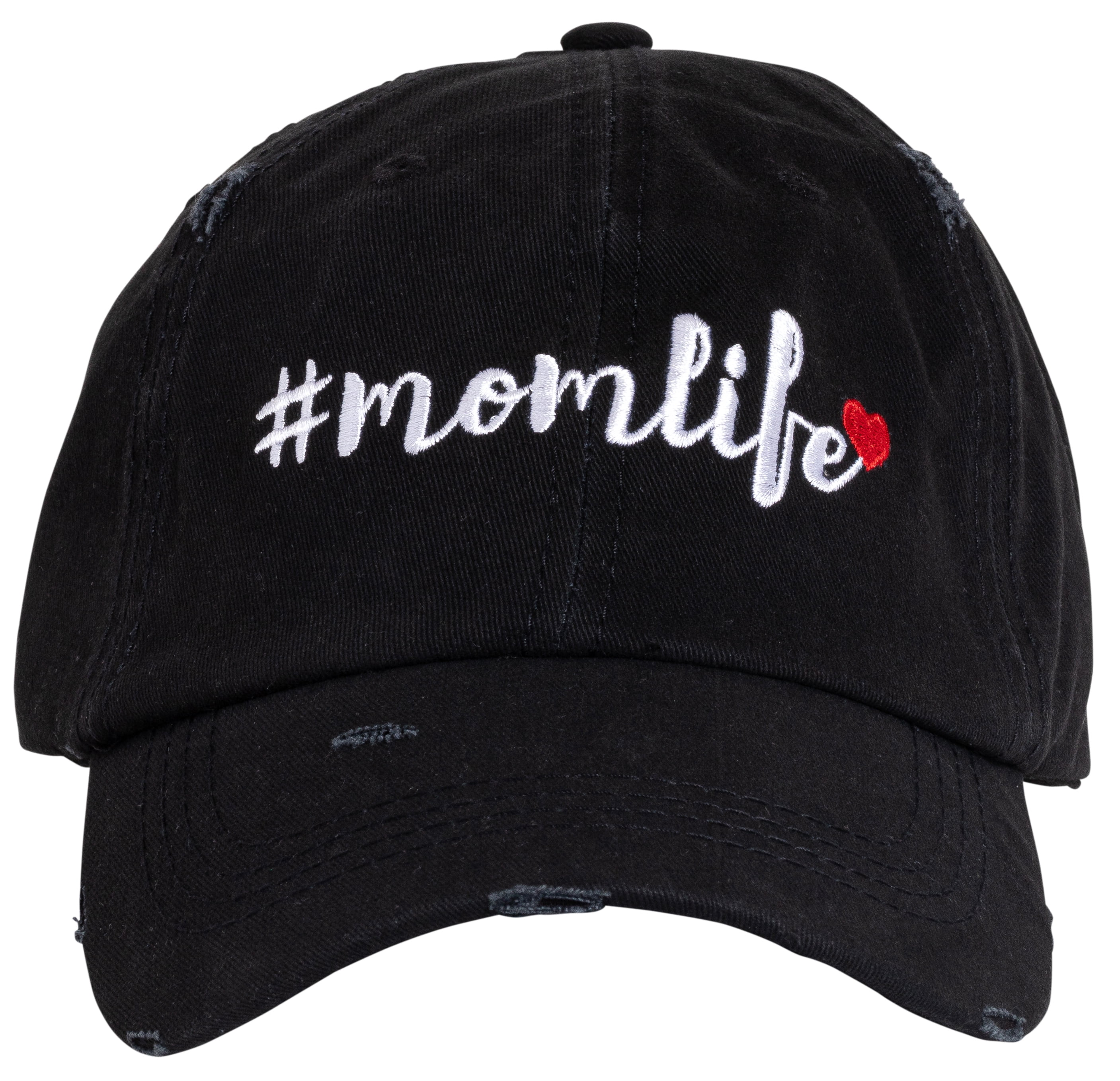 Baseball Cap for Women   Adjustable Embroidered Ponytail Hat Says “MomLife”    Black