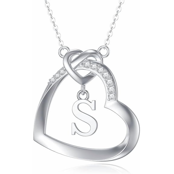 AOBOCO Diamond Heart Initial Necklace for Women 925 Sterling Silver Initial Pendant Necklace with Lab Grown Diamonds Dainty Letter Necklace Jewelry Gifts for Mom Wife Girlfriend Daughter Sister