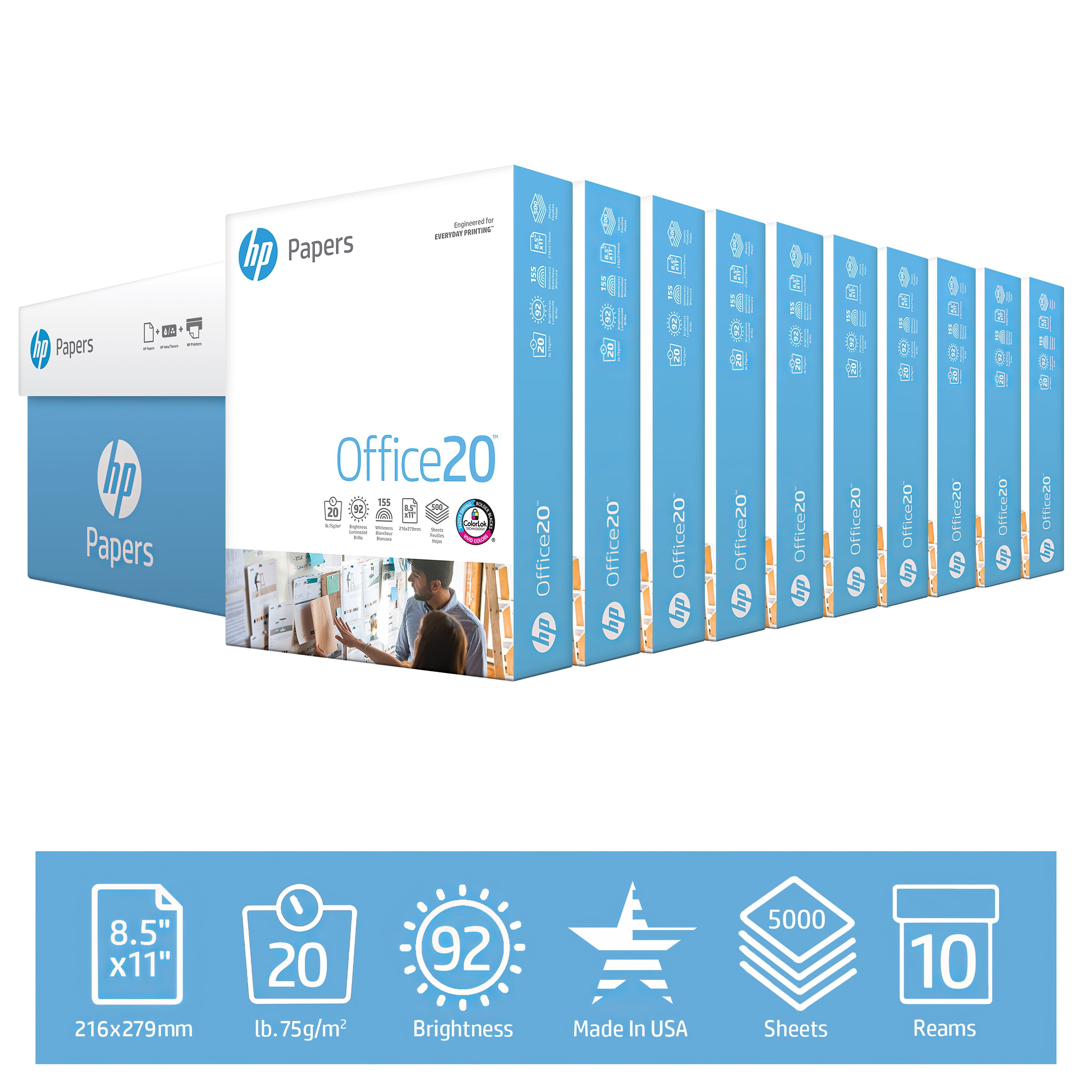 Photo 1 of HP Office Paper, 92 Brightness, 20 lb - White (5000 Sheets Per Carton)