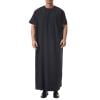 Hurxie Men's Kaftan Long Sleeve Muslim Robe Button Up Side Split Kaftan Thobe with Pockets Black,L