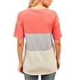 thumbnail image 1 of Femmes T-shirt Couleur Bloc Manches Courtes Top Col Rond T Chemisier, Rouge Coloré, XXL, 1 of 6
