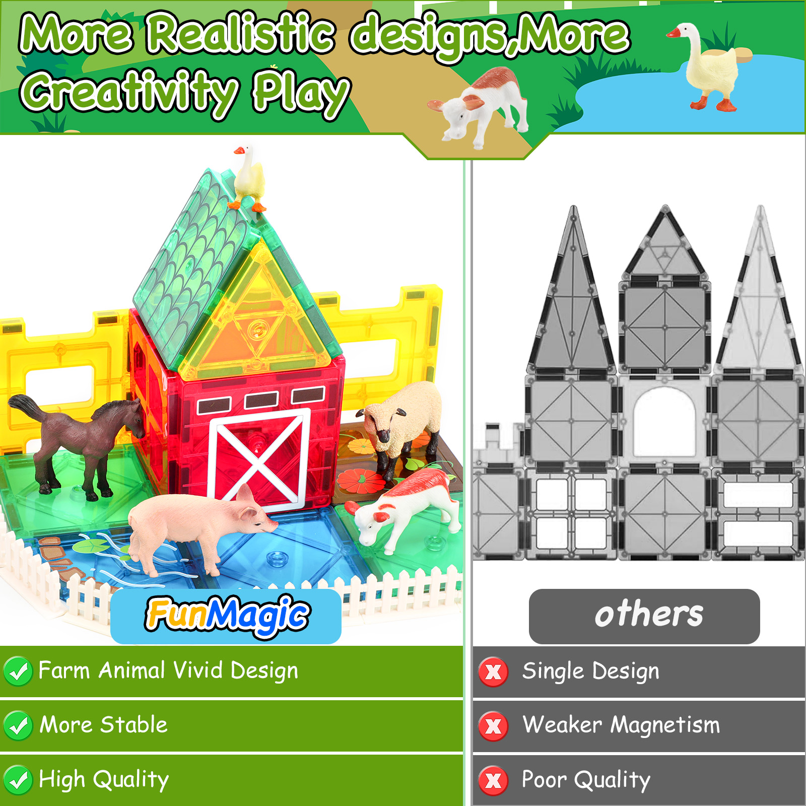 FunMagic 50-Piece Magnetic Farm Animal Building Set photo 6