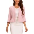 thumbnail image 1 of INSPIRAR CHIC Blazer Elegante para Mujeres, Chaqueta de Traje de Trabajo con Peplum, Sin Cuello, de Manga 3/4, Talla XS, Rosa, 1 of 6