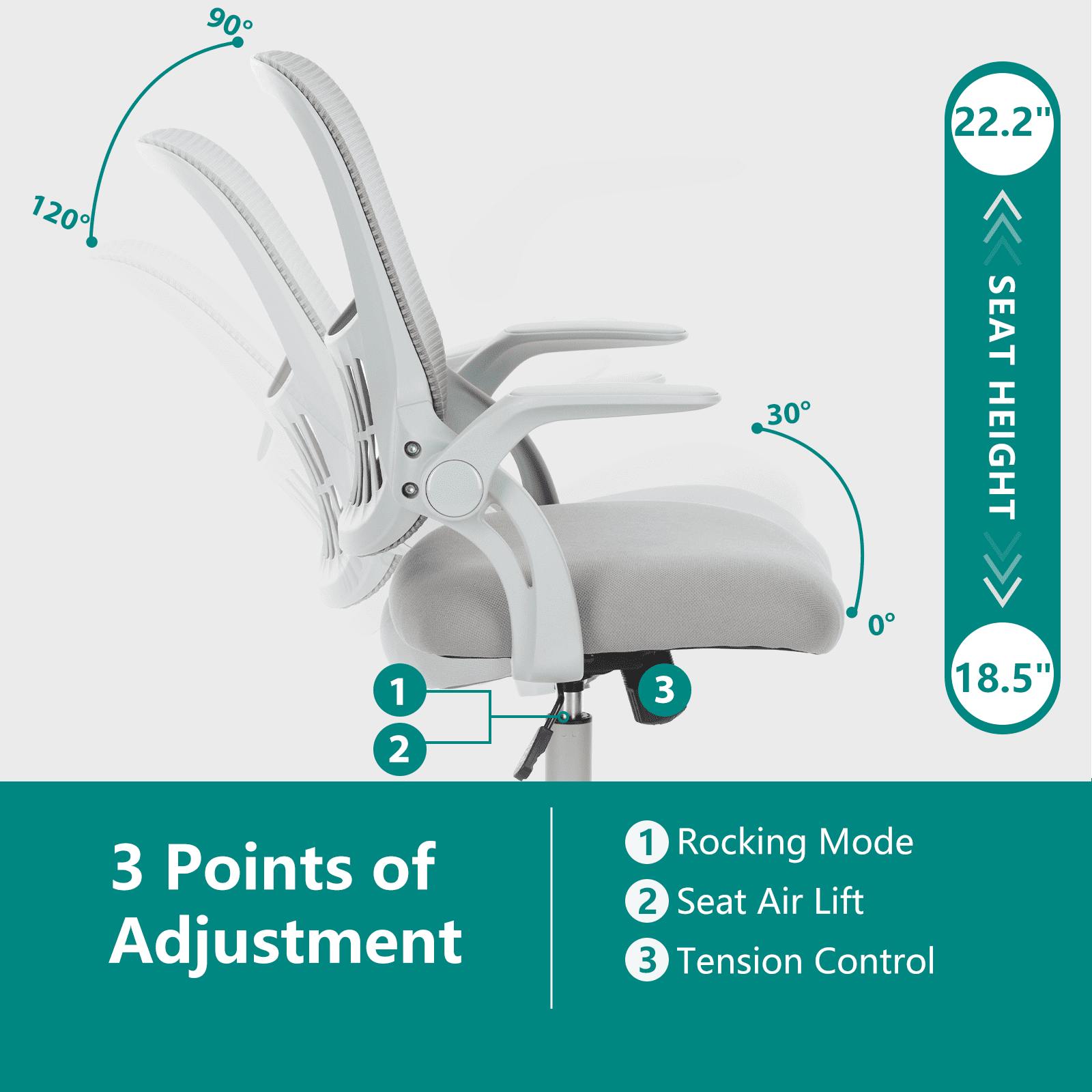 MAYEERTY Ergonomic Office Chair for Standing Desk with Adjustable Height, Computer Desk Chairs, Movable Armrest, Gray