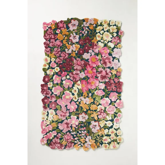 Blue Edge Rug Cassia Wool/Viscose Blend Tufted Floral-Shaped Rug(Multicolor, 5x7 Feet)