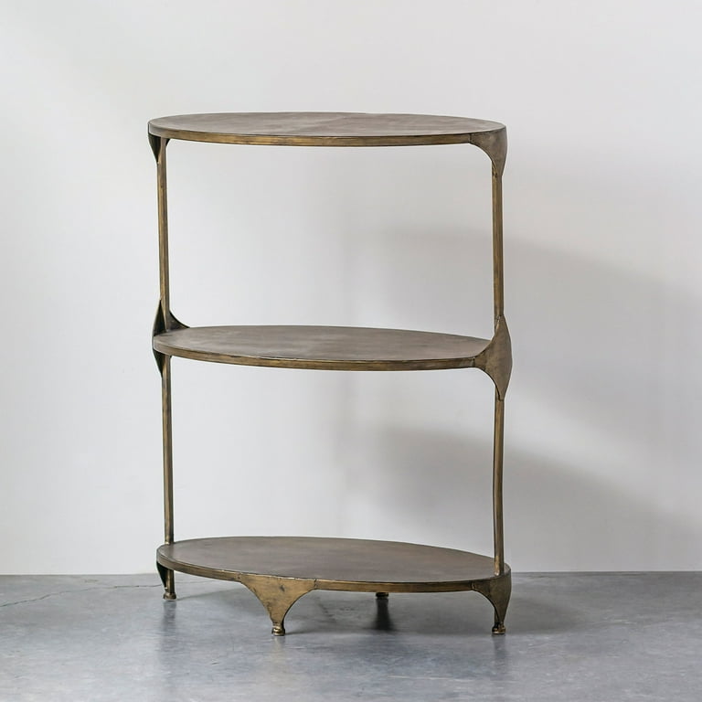Creative Co-Op Oval Shaped Metal 3-Tier Shelf, Antique Gold