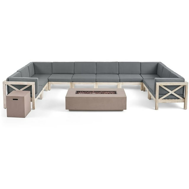 Noble House Brava 10 Seater U-Shaped Sectional Sofa Set Weather Gray/Light Gray
