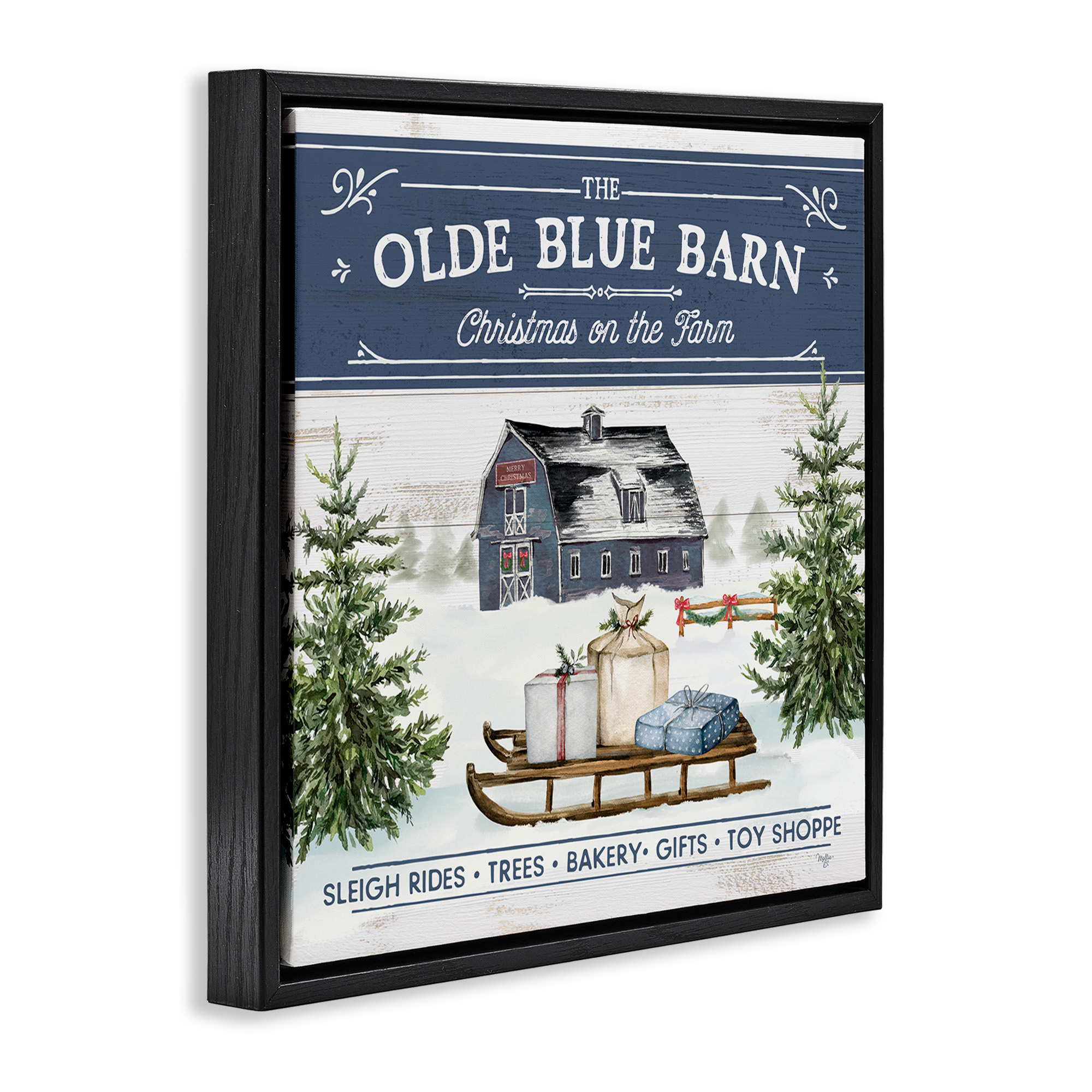 Stupell Industries Christmas on Farm Phrase Holiday Painting Black Floater Framed Canvas Art Print Wall Art, 25 x 25