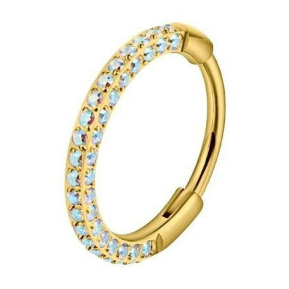 VOLALO Titanium Triple Sided Micro Gem Hinged Nose Hoop Beauty Mark Jewelry