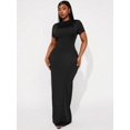 thumbnail image 5 of Plus Size Women's Solid Color Round Neck Short Sleeve Fitted Elegant Maxi Dress, 5 of 10