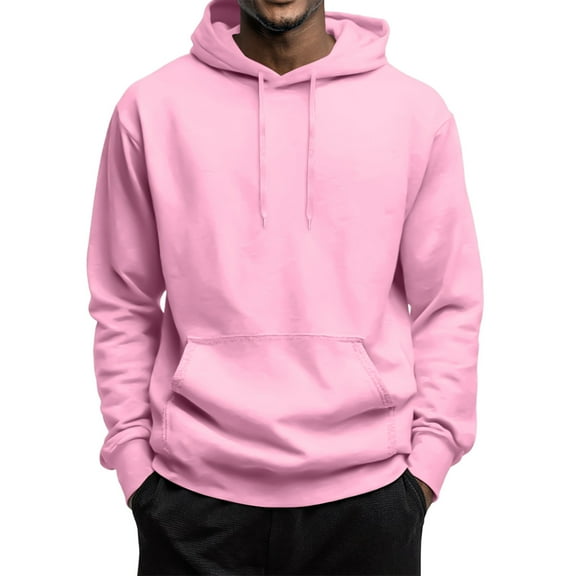 Resicozy Men's Hooded Pullover Casual Solid Color Long Sleeve Drawstring Fashion Gym Hoodies Sweatshirts with Pocket Pink M