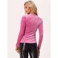 thumbnail image 3 of DARING DIVA Metallic Glitter Velvet Mock Neck Puff Blouse XS Hot Pink, 3 of 6