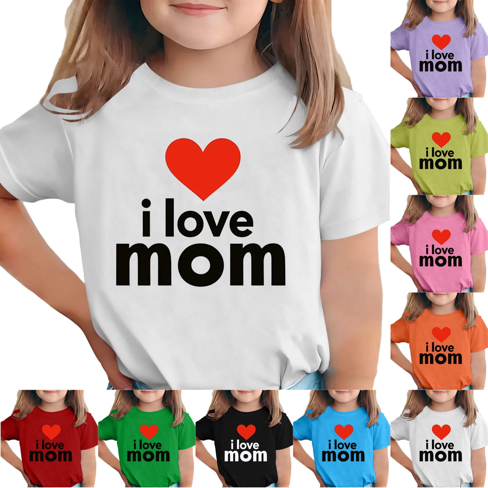 AHTJRT I Love Mom Tshirt for Girls Crewneck Tees Short Sleeve Shirts Funny Mother s Day Tshirt Gifts Family Outfits for Holiday Travel Vacation Green#12 14-15 Years