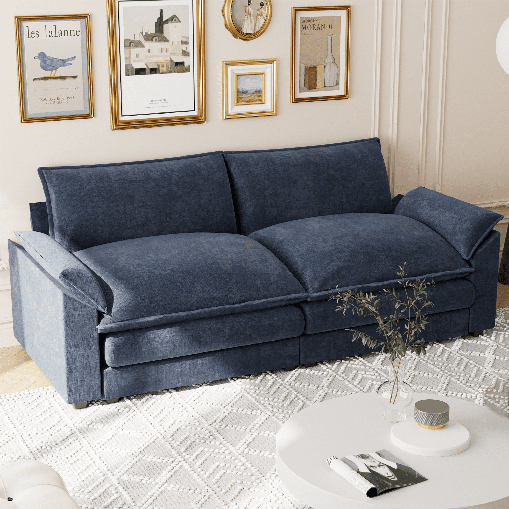 Homall Modern Softened Arms Loveseat, Blue