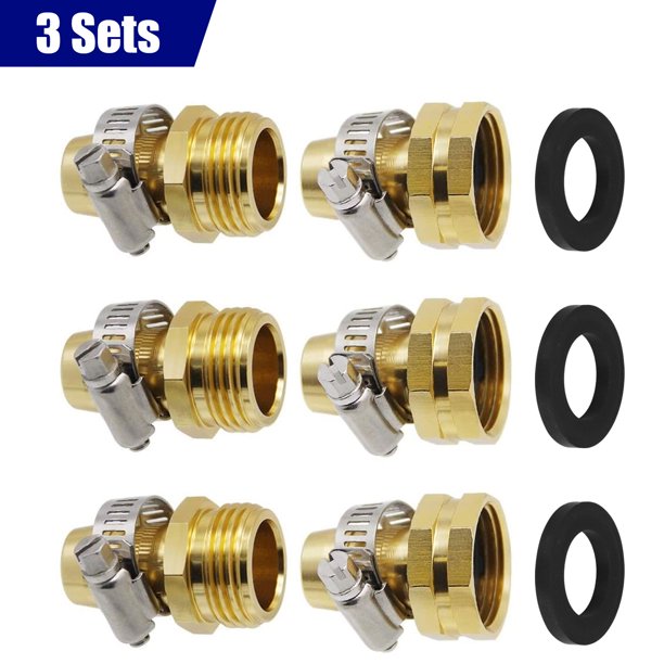 TSV 3 Sets Garden Hose Quick Repair Connector, Solid Brass Hose Repair