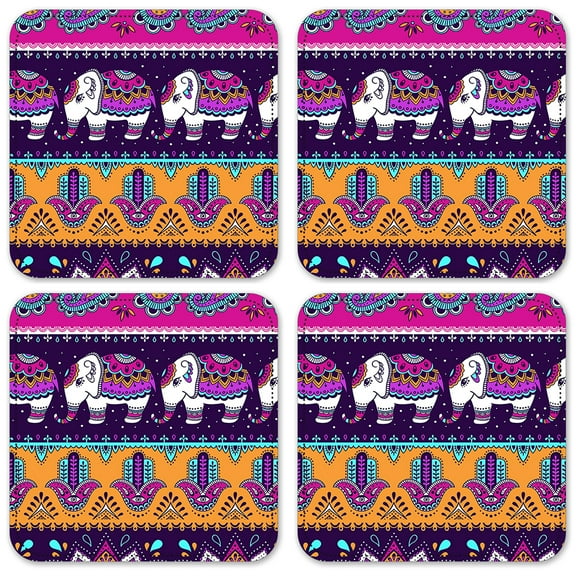 Vinyl Drink Coasters - Set of 4 - Whimsical Elephants