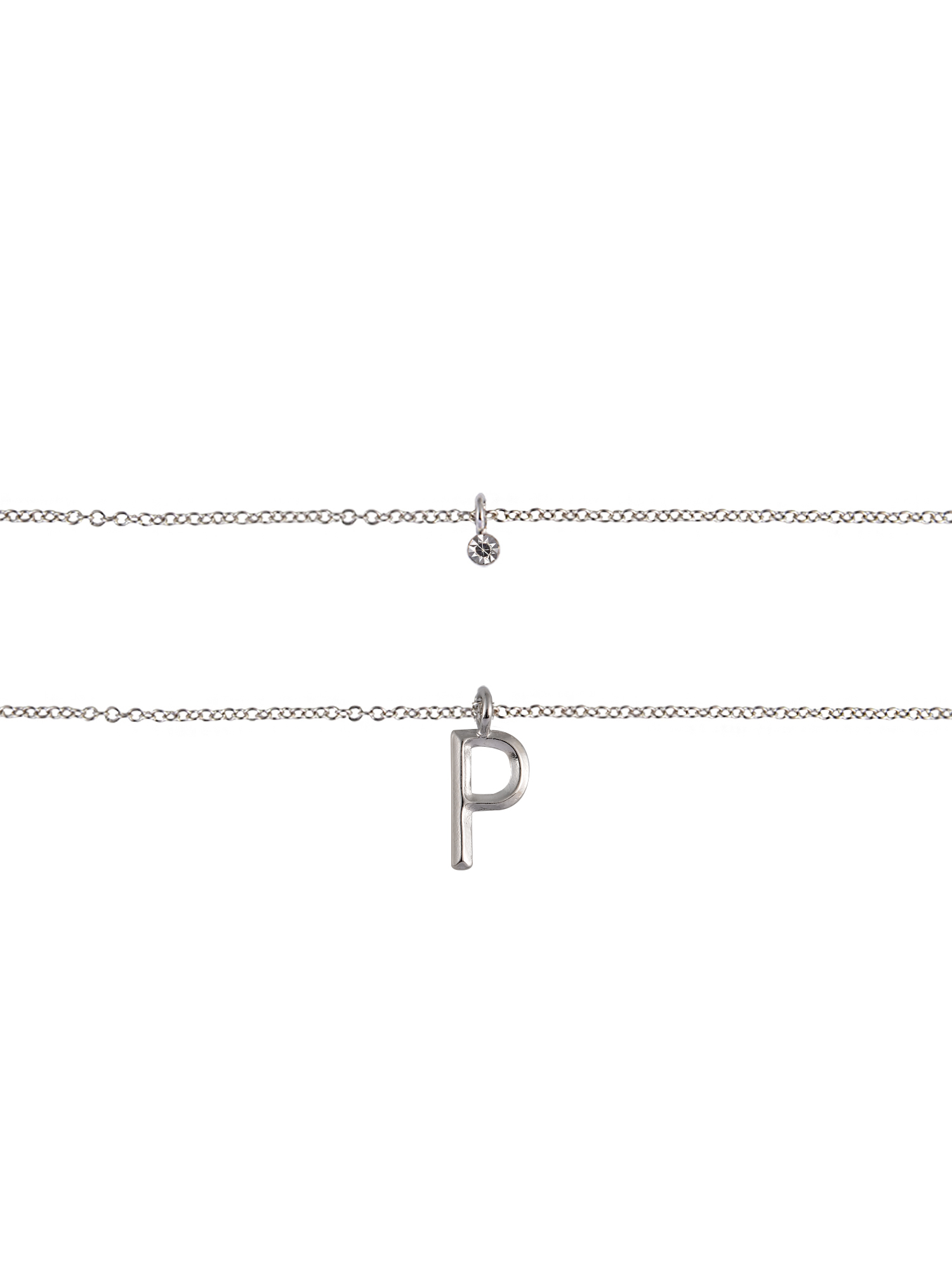 Time and Tru Silvertone Rolo Chain 2 Row Initial "P" Pendant Necklace