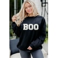thumbnail image 4 of Women's Black Chenille BOO Patched Pattern Crewneck Sweatshirt - [ZhiHiMeRi] | (US 20-22)2XL, 4 of 8