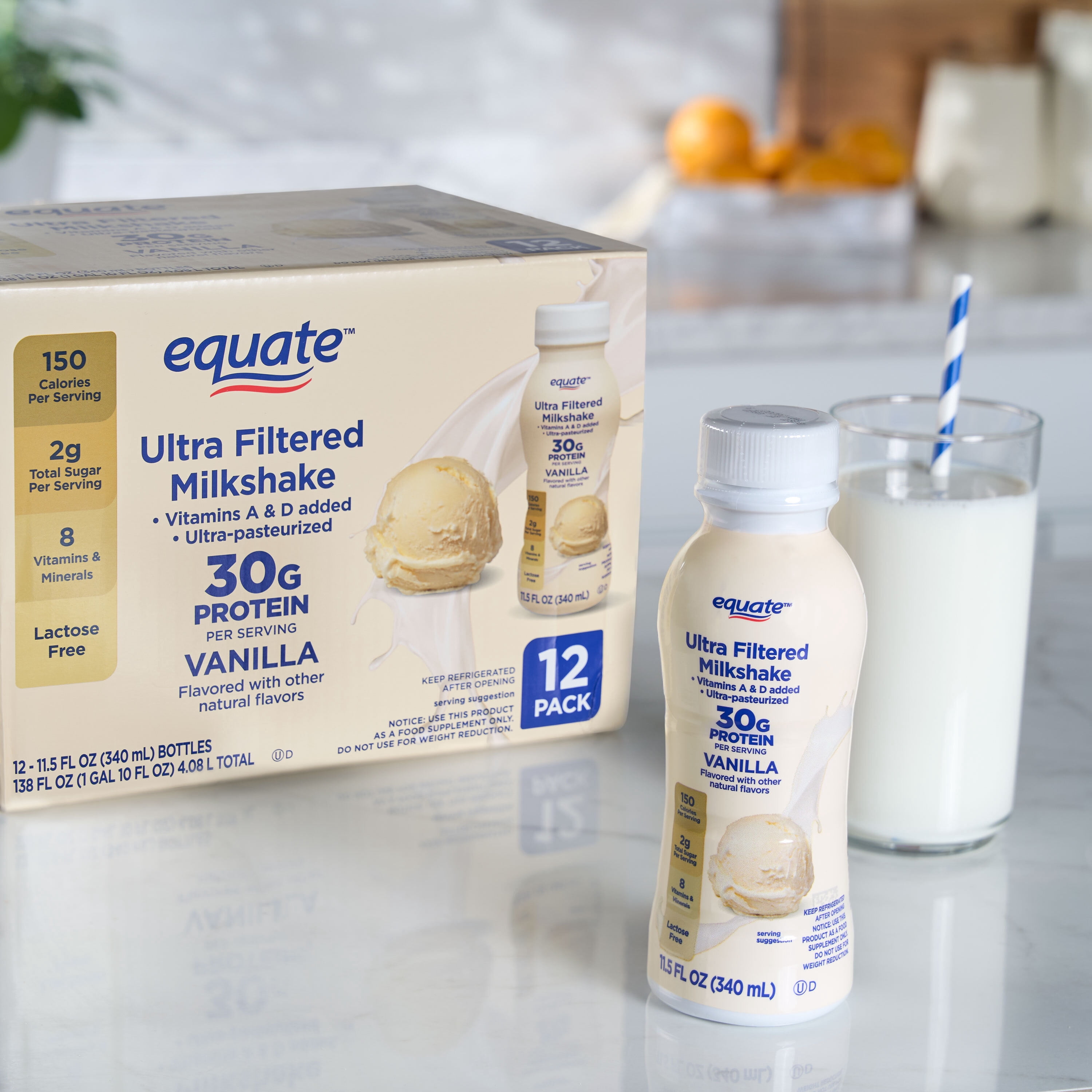 Equate Ultra-Filtered Protein Milkshake, Vanilla, 11.5 fl oz, 12 Count