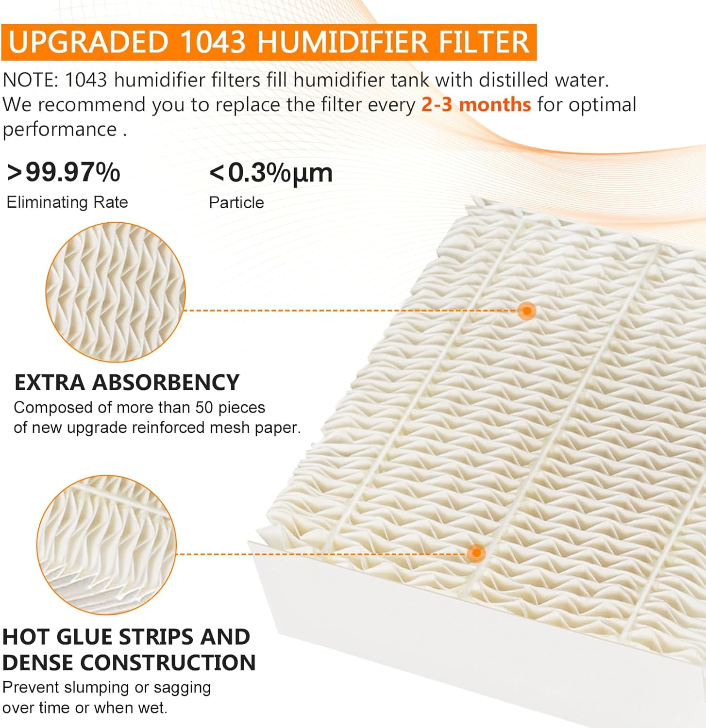 1043 Humidifier Wick Filters 3 Pack for Essick AIRCARE EP9500 EP9700 EP9800 EP9R500 EP9R800 821000 826000 826800 831000 & Space Saver 800 8000 Series