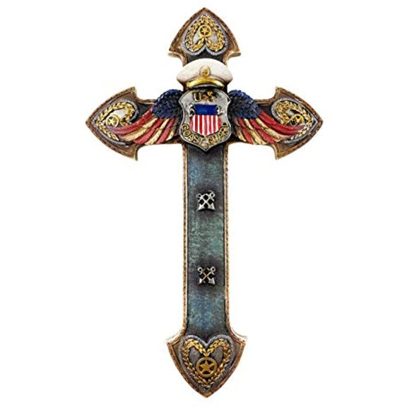 Urbalabs United States Coast Guard Winged Armed Forces 14 Inch Wall Hanging Wall Cross Decor American Flag Wings Military Home Stars Stripes Support Our Troops Deployment Gifts