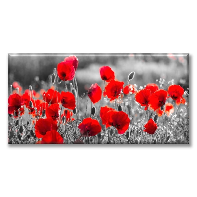 Cuadro Canva Listo Para Colgar Tipo Galería Flores Gris Rojo 30X60 cm