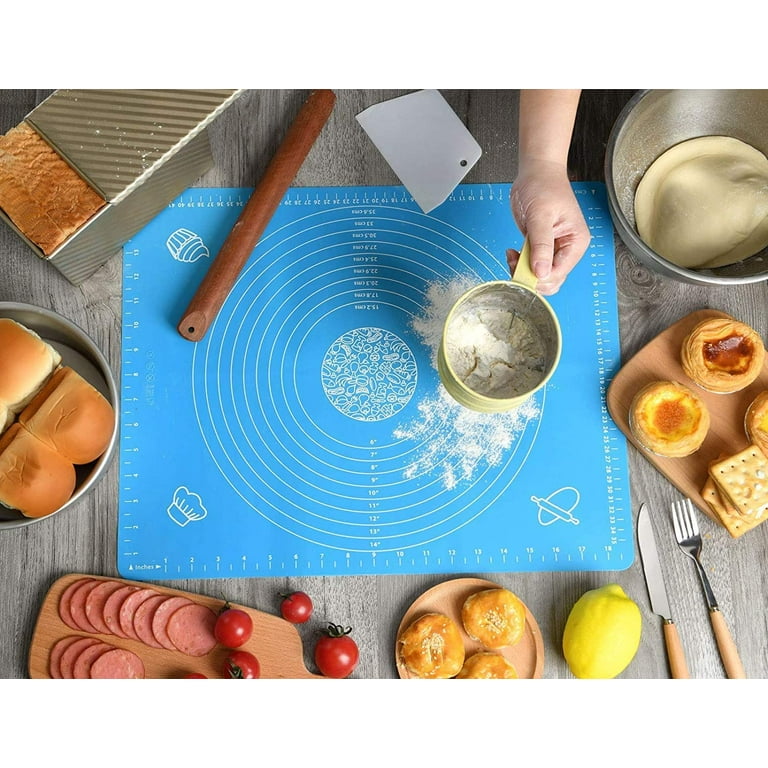 Silicone Baking Mat for Pastry Rolling Dough with Measurements - 19.7 x  15.7 Non stick and Non Slip Blue Table Sheet Baking Supplies for Bake  Pizza