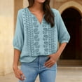 thumbnail image 3 of Holzkary Embroidered Boho Tops for Women Summer Gauze Shirts Summer Tops for Women Elbow Sleeve 3/4 Length Sleeve Womens Tops Vacation Beach Solid Blouses Retro Embroidered 3/4 Sleeve Boho Tops, 3 of 8