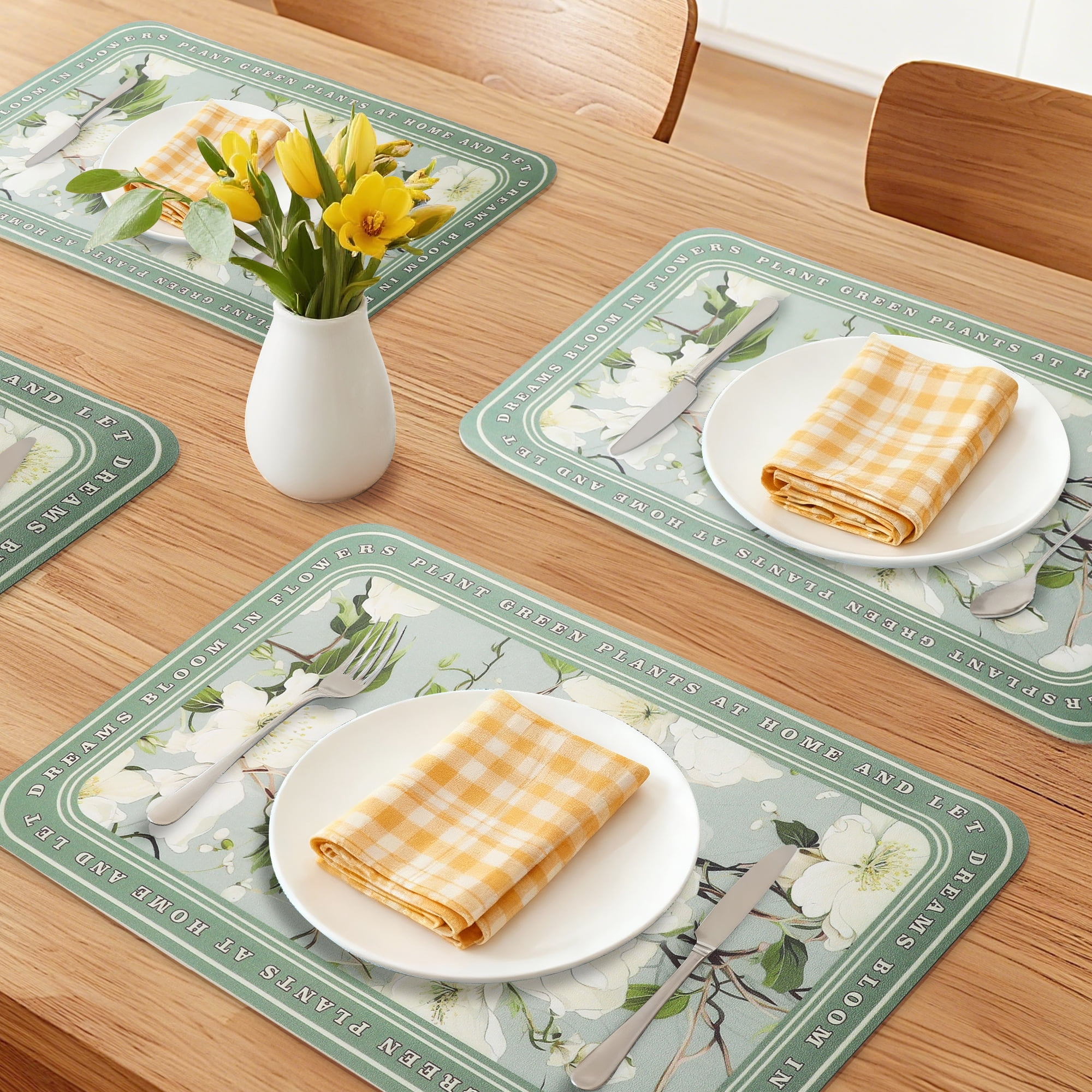 Unique Bargains Leather Placemats Set of 6 for Kitchen Dining Table Decor Green