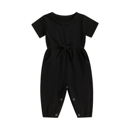 

Mioliknya Baby Girls Jumpsuit Short Sleeve Tie-up Solid Summer Casual Romper