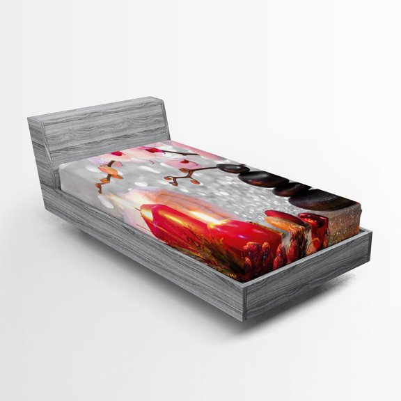 Ambesonne Christmas Fitted Sheet, Winter Orchid Stone, Twin XL Size, White Black Pink