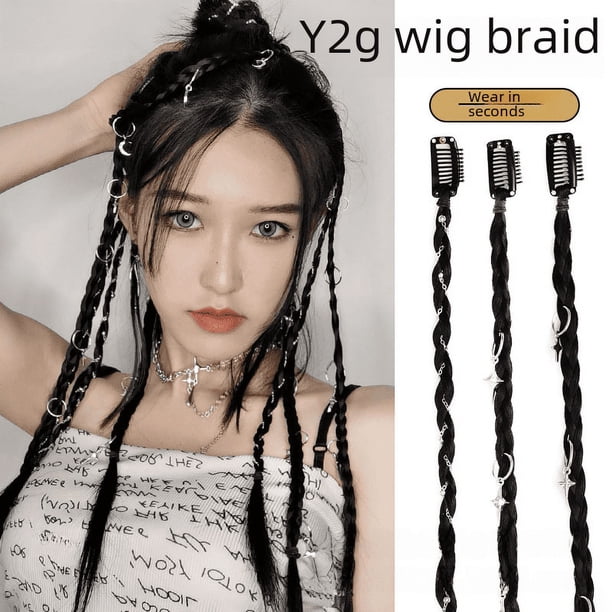 Peluca mujer y2k trenzas cola de caballo dulce chica fresca caliente reflejos teñido trenzado trenzado sucio orejas trenzadas teñido boxeo cabello trenzado