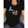 thumbnail image 1 of 1pc Women'S Casual Crew Neck T-Shirt with animal Pattern Print, Cotton Knit Fabric, Medium Stretch, all-Season Comfort, Fashionable Short Sleeve Top, 1 of 6