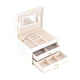 thumbnail image 2 of Estuche organizador de joyas de cuero sintético de 3 niveles con espejo (blanco), 2 of 9