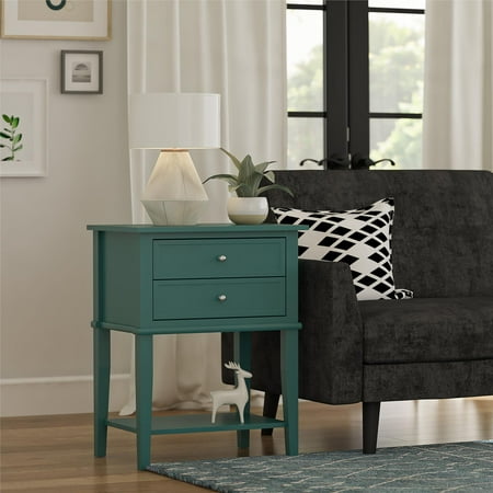 Desert Fields Eclectic Boho Accent Table with 2 Drawers, Emerald