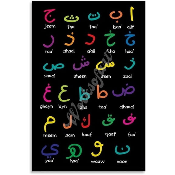 Arabic Alphabet Chart Poster Classroom Educational Wall Art Poster for Bedroom Living Room Decor Aesthetics